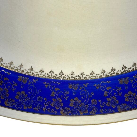 Craftsman Dinnerware Vintage Cobalt Blue 18K Gold Floral 13" Oval Platter USA - Picture 6 of 8